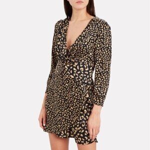 Rixo Lilly Leopard Print Silk Mini Dress Small